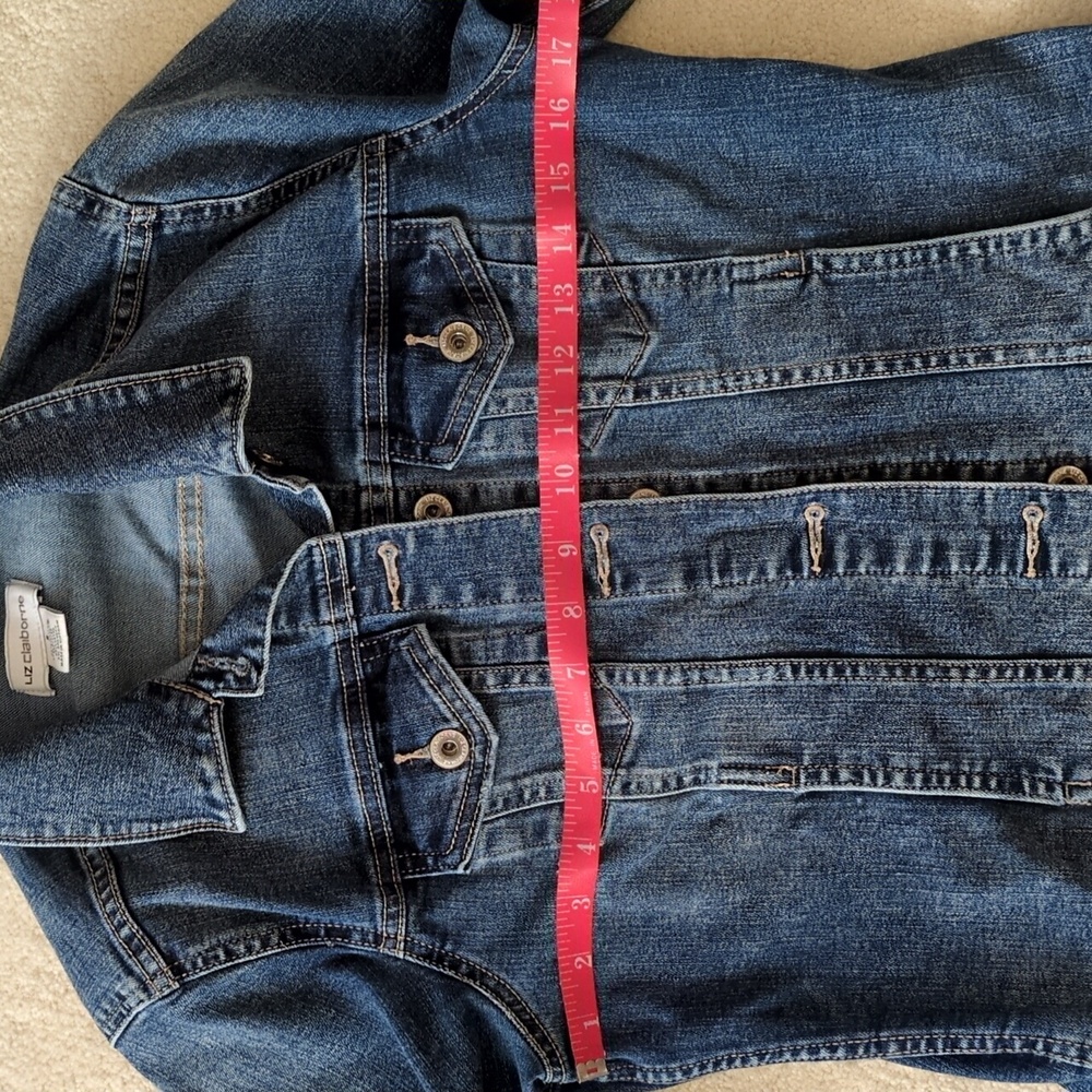 Liz Claiborne jean Jacket Cropped Fitted Pockets Layering Small - Picture 5 of 9